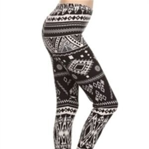(5/$25‎ SALE ✅)ALWAYS Black/White OS Mexi-Aztec Tribal Pattern Stretchy Leggings